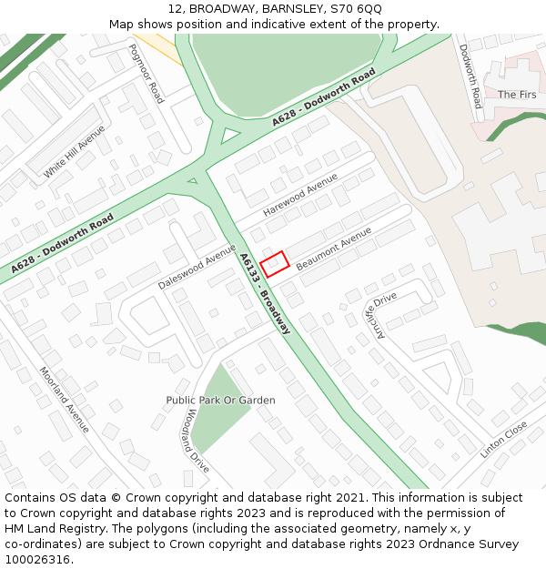 12, BROADWAY, BARNSLEY, S70 6QQ: Location map and indicative extent of plot