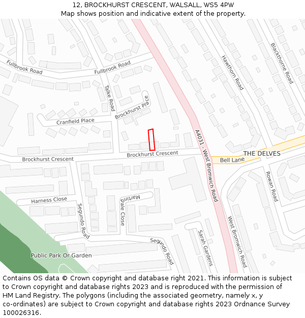 12, BROCKHURST CRESCENT, WALSALL, WS5 4PW: Location map and indicative extent of plot