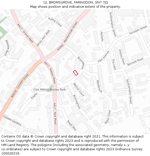 12, BROMSGROVE, FARINGDON, SN7 7JQ: Location map and indicative extent of plot