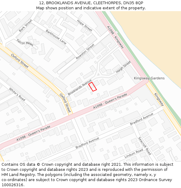 12, BROOKLANDS AVENUE, CLEETHORPES, DN35 8QP: Location map and indicative extent of plot
