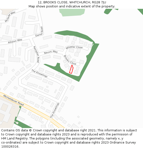 12, BROOKS CLOSE, WHITCHURCH, RG28 7JU: Location map and indicative extent of plot