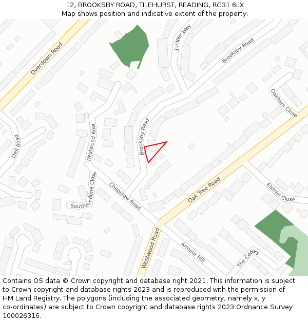 12, BROOKSBY ROAD, TILEHURST, READING, RG31 6LX: Location map and indicative extent of plot