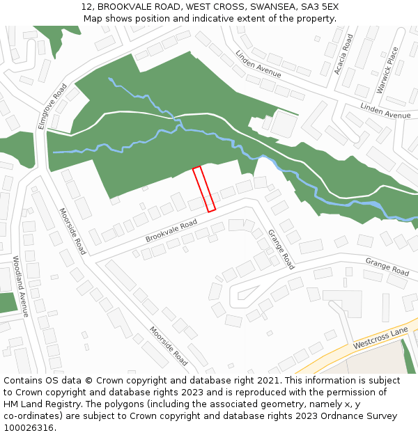 12, BROOKVALE ROAD, WEST CROSS, SWANSEA, SA3 5EX: Location map and indicative extent of plot