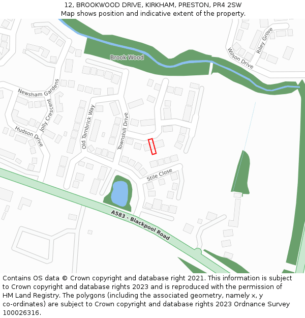 12, BROOKWOOD DRIVE, KIRKHAM, PRESTON, PR4 2SW: Location map and indicative extent of plot