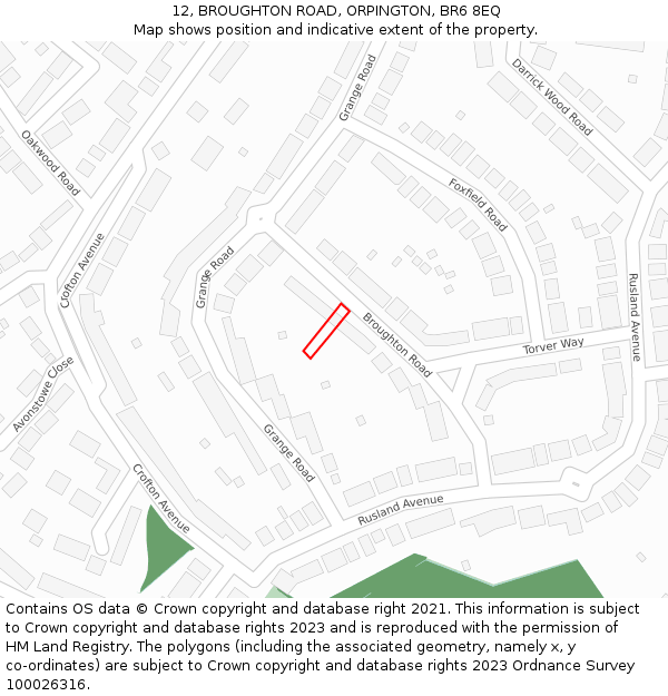 12, BROUGHTON ROAD, ORPINGTON, BR6 8EQ: Location map and indicative extent of plot