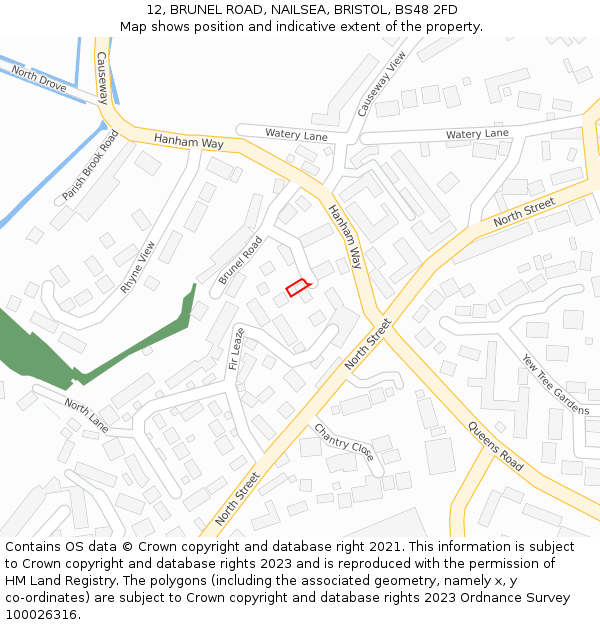 12, BRUNEL ROAD, NAILSEA, BRISTOL, BS48 2FD: Location map and indicative extent of plot
