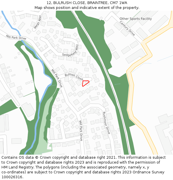 12, BULRUSH CLOSE, BRAINTREE, CM7 1WA: Location map and indicative extent of plot