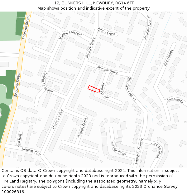 12, BUNKERS HILL, NEWBURY, RG14 6TF: Location map and indicative extent of plot