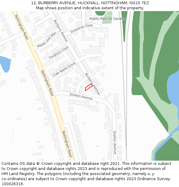 12, BURBERRY AVENUE, HUCKNALL, NOTTINGHAM, NG15 7EZ: Location map and indicative extent of plot