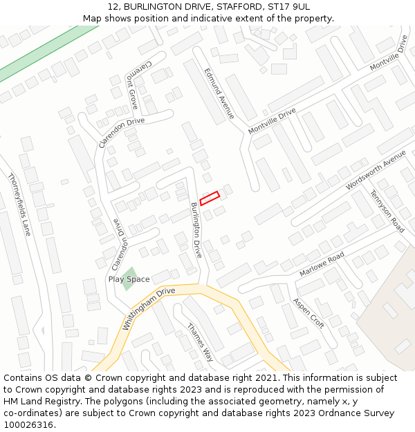 12, BURLINGTON DRIVE, STAFFORD, ST17 9UL: Location map and indicative extent of plot