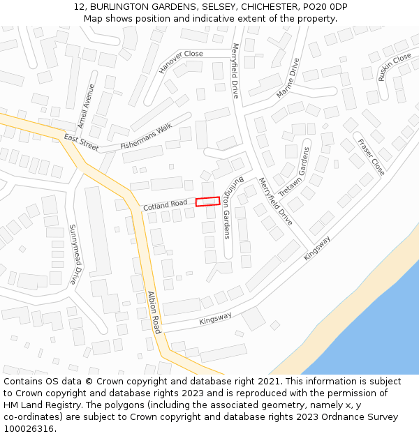 12, BURLINGTON GARDENS, SELSEY, CHICHESTER, PO20 0DP: Location map and indicative extent of plot