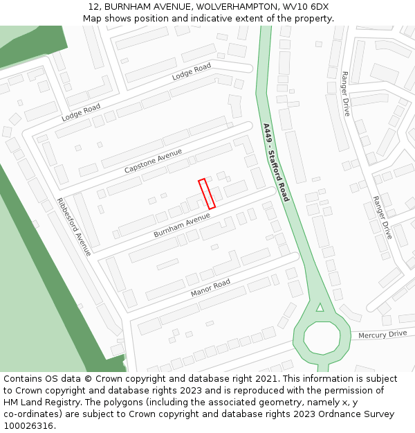 12, BURNHAM AVENUE, WOLVERHAMPTON, WV10 6DX: Location map and indicative extent of plot