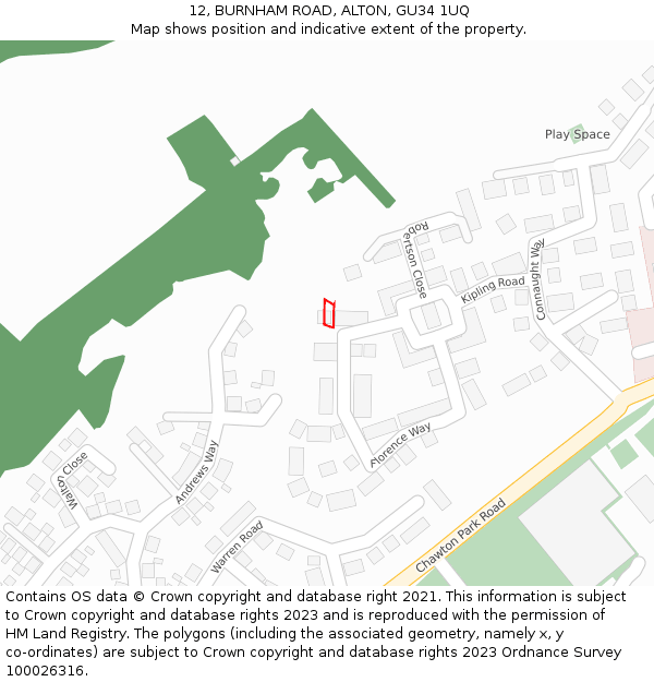 12, BURNHAM ROAD, ALTON, GU34 1UQ: Location map and indicative extent of plot