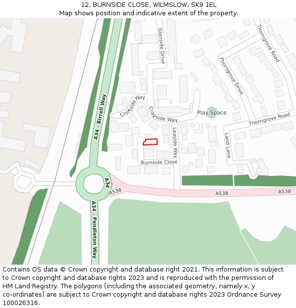 12, BURNSIDE CLOSE, WILMSLOW, SK9 1EL: Location map and indicative extent of plot