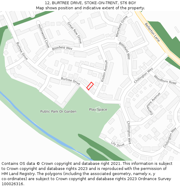 12, BURTREE DRIVE, STOKE-ON-TRENT, ST6 8GY: Location map and indicative extent of plot