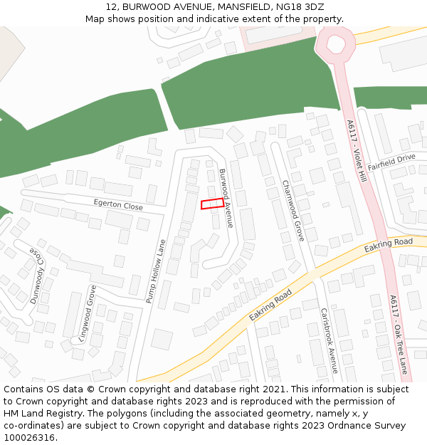 12, BURWOOD AVENUE, MANSFIELD, NG18 3DZ: Location map and indicative extent of plot