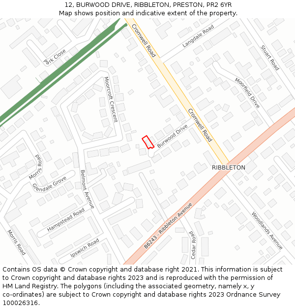 12, BURWOOD DRIVE, RIBBLETON, PRESTON, PR2 6YR: Location map and indicative extent of plot