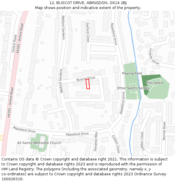 12, BUSCOT DRIVE, ABINGDON, OX14 2BJ: Location map and indicative extent of plot