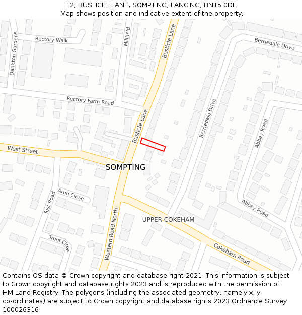 12, BUSTICLE LANE, SOMPTING, LANCING, BN15 0DH: Location map and indicative extent of plot