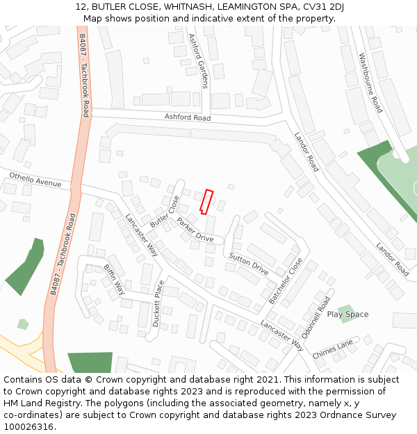 12, BUTLER CLOSE, WHITNASH, LEAMINGTON SPA, CV31 2DJ: Location map and indicative extent of plot