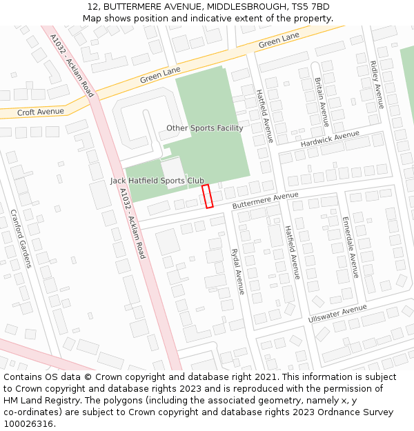 12, BUTTERMERE AVENUE, MIDDLESBROUGH, TS5 7BD: Location map and indicative extent of plot