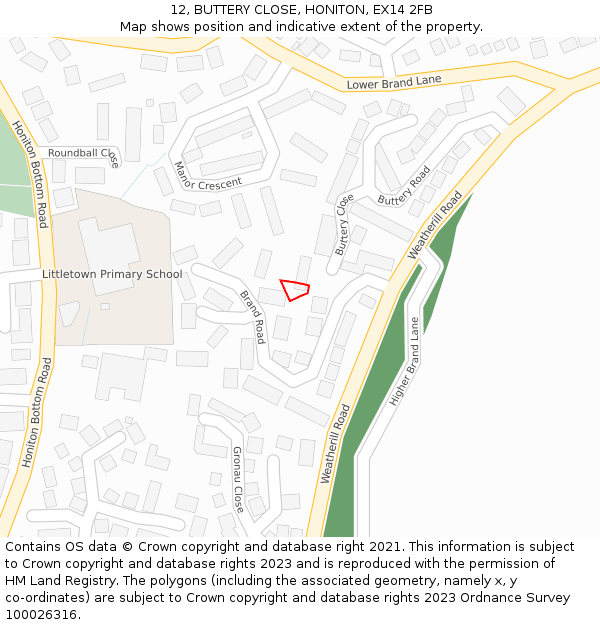 12, BUTTERY CLOSE, HONITON, EX14 2FB: Location map and indicative extent of plot