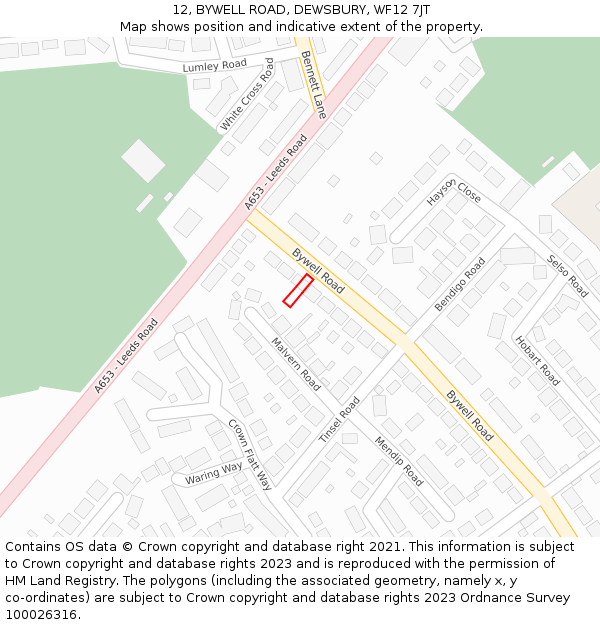 12, BYWELL ROAD, DEWSBURY, WF12 7JT: Location map and indicative extent of plot