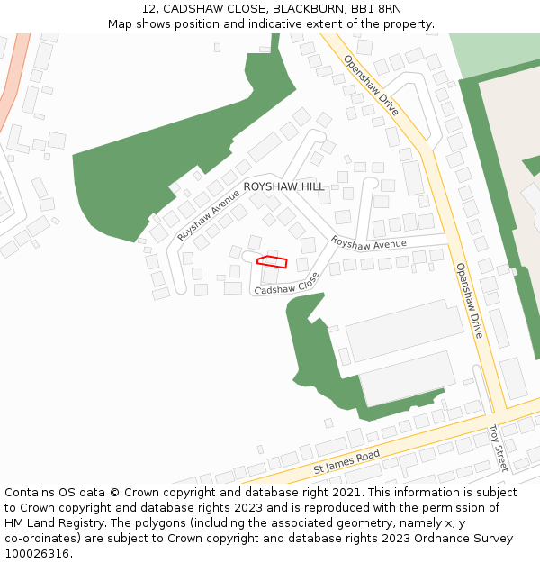 12, CADSHAW CLOSE, BLACKBURN, BB1 8RN: Location map and indicative extent of plot