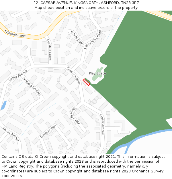 12, CAESAR AVENUE, KINGSNORTH, ASHFORD, TN23 3PZ: Location map and indicative extent of plot