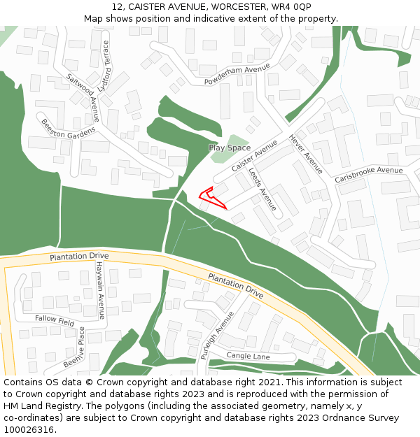 12, CAISTER AVENUE, WORCESTER, WR4 0QP: Location map and indicative extent of plot