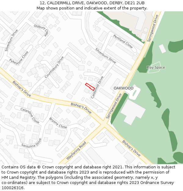 12, CALDERMILL DRIVE, OAKWOOD, DERBY, DE21 2UB: Location map and indicative extent of plot