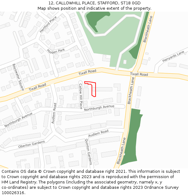 12, CALLOWHILL PLACE, STAFFORD, ST18 0GD: Location map and indicative extent of plot
