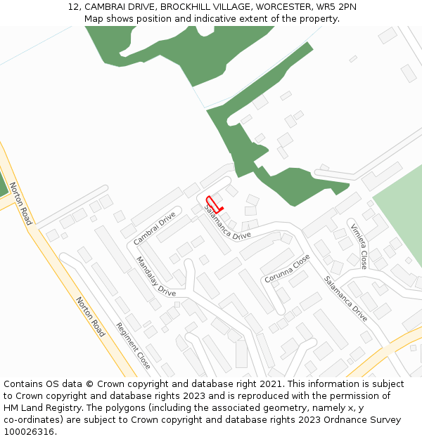 12, CAMBRAI DRIVE, BROCKHILL VILLAGE, WORCESTER, WR5 2PN: Location map and indicative extent of plot