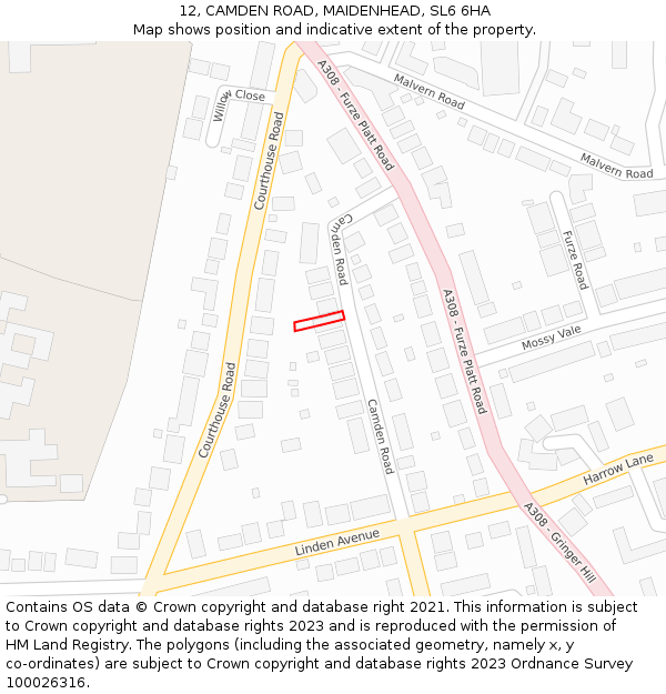 12, CAMDEN ROAD, MAIDENHEAD, SL6 6HA: Location map and indicative extent of plot