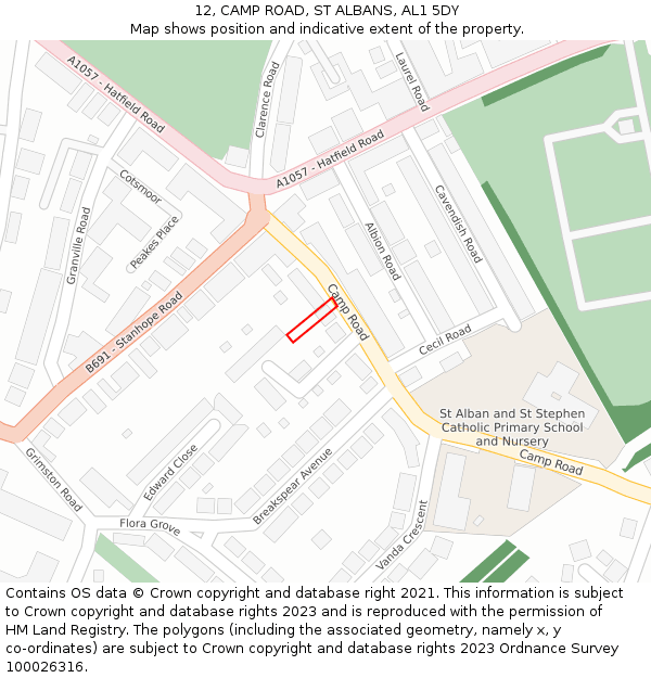 12, CAMP ROAD, ST ALBANS, AL1 5DY: Location map and indicative extent of plot
