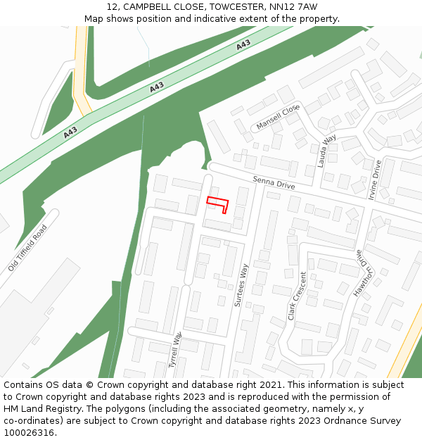 12, CAMPBELL CLOSE, TOWCESTER, NN12 7AW: Location map and indicative extent of plot