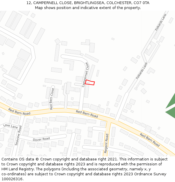 12, CAMPERNELL CLOSE, BRIGHTLINGSEA, COLCHESTER, CO7 0TA: Location map and indicative extent of plot