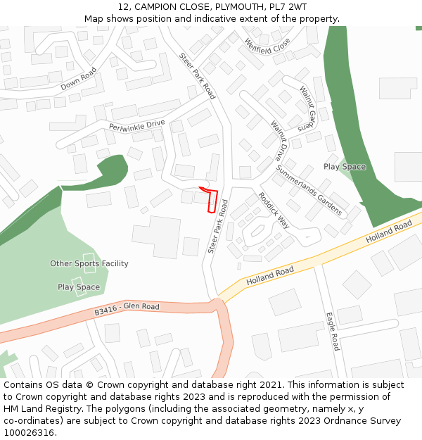 12, CAMPION CLOSE, PLYMOUTH, PL7 2WT: Location map and indicative extent of plot