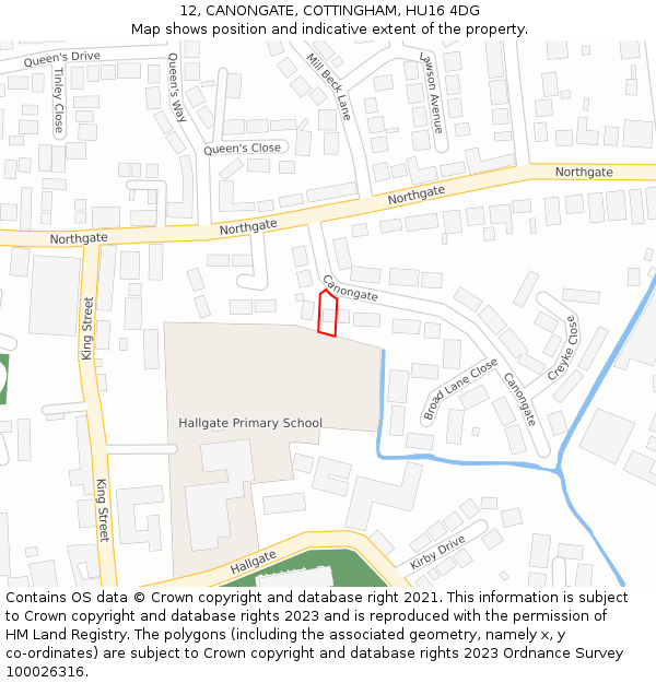 12, CANONGATE, COTTINGHAM, HU16 4DG: Location map and indicative extent of plot