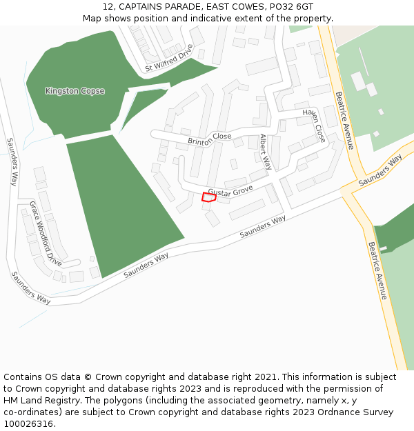 12, CAPTAINS PARADE, EAST COWES, PO32 6GT: Location map and indicative extent of plot