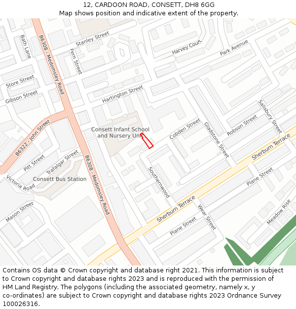12, CARDOON ROAD, CONSETT, DH8 6GG: Location map and indicative extent of plot