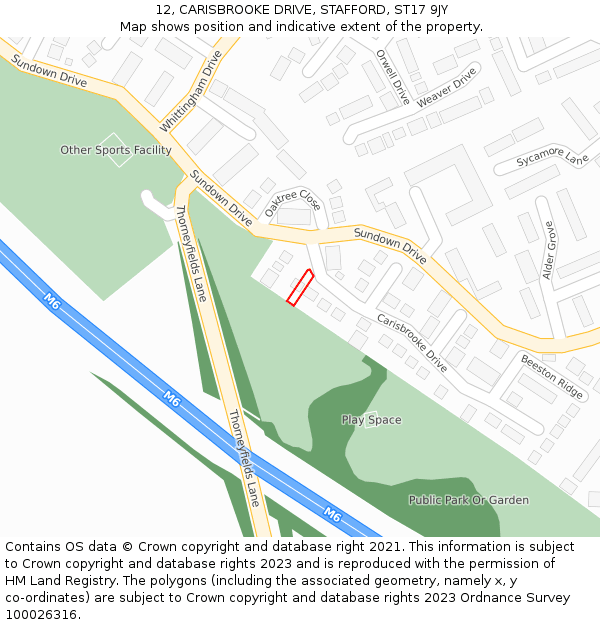 12, CARISBROOKE DRIVE, STAFFORD, ST17 9JY: Location map and indicative extent of plot