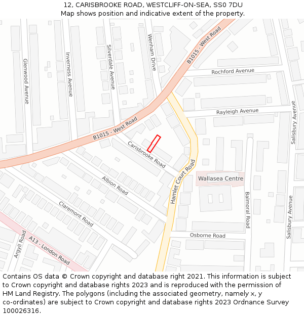 12, CARISBROOKE ROAD, WESTCLIFF-ON-SEA, SS0 7DU: Location map and indicative extent of plot