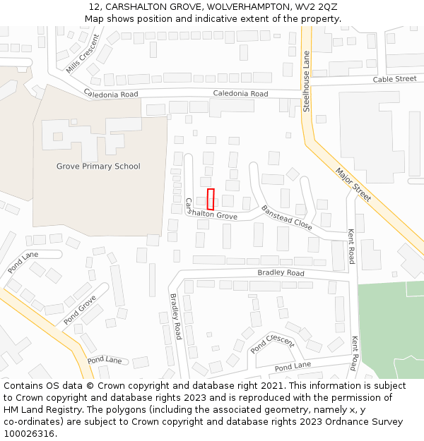 12, CARSHALTON GROVE, WOLVERHAMPTON, WV2 2QZ: Location map and indicative extent of plot