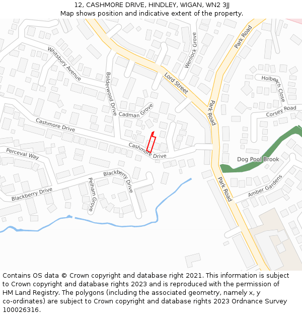 12, CASHMORE DRIVE, HINDLEY, WIGAN, WN2 3JJ: Location map and indicative extent of plot