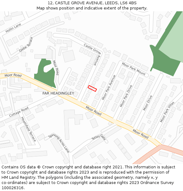 12, CASTLE GROVE AVENUE, LEEDS, LS6 4BS: Location map and indicative extent of plot
