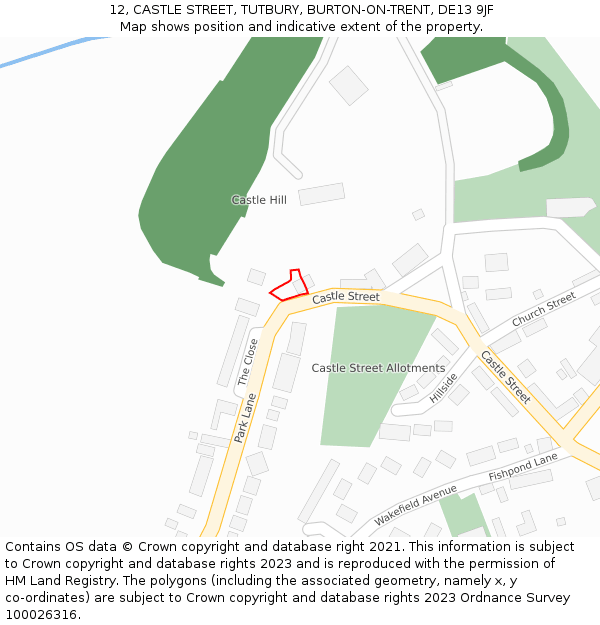 12, CASTLE STREET, TUTBURY, BURTON-ON-TRENT, DE13 9JF: Location map and indicative extent of plot