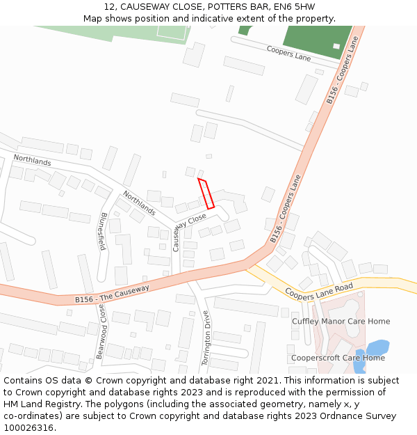12, CAUSEWAY CLOSE, POTTERS BAR, EN6 5HW: Location map and indicative extent of plot