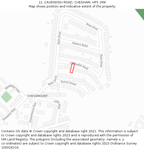12, CAVENDISH ROAD, CHESHAM, HP5 1RW: Location map and indicative extent of plot