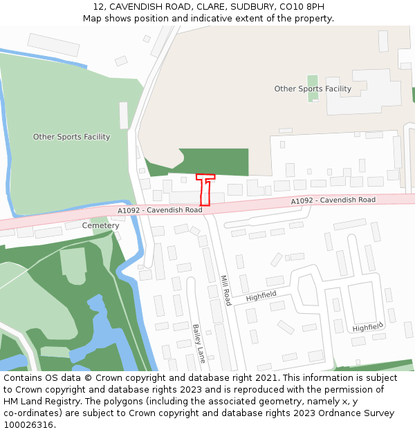 12, CAVENDISH ROAD, CLARE, SUDBURY, CO10 8PH: Location map and indicative extent of plot
